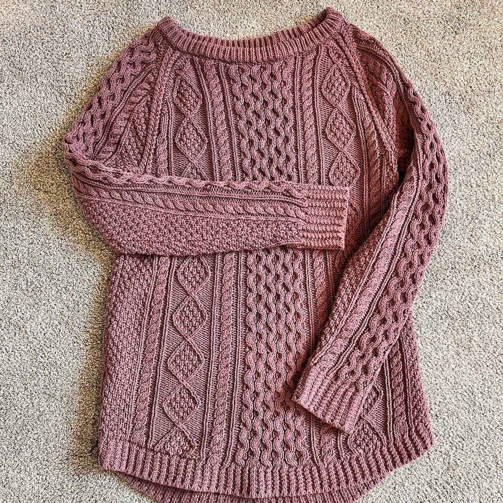 L.L. Bean Signature Cotton Fisherman Tunic Sweater - Vintage Plum - X-Small